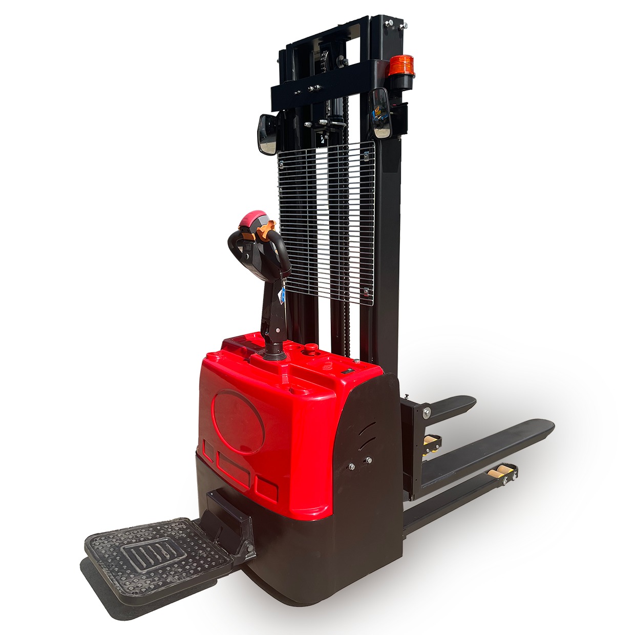 CE Certified 1.5 Ton Electric Stand-On Forklift Truck with Double Lift